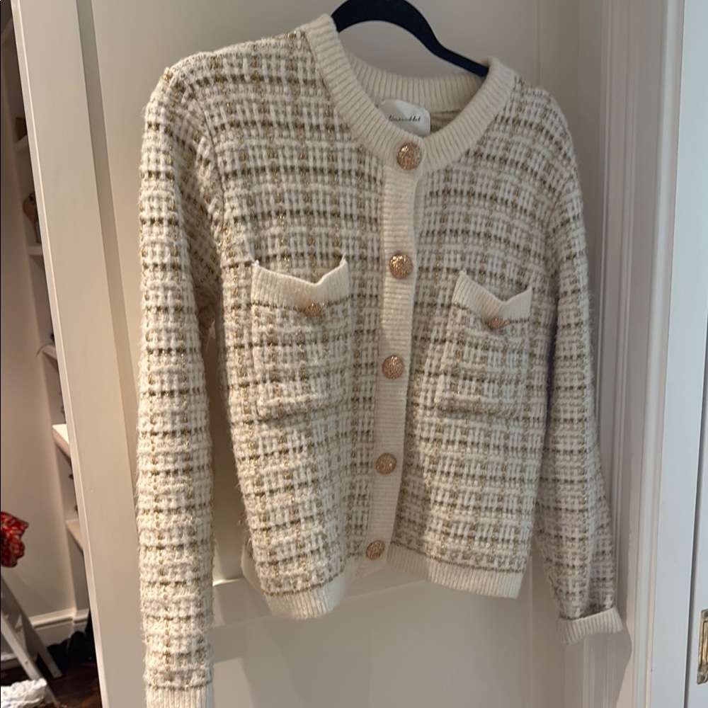 Cream Tweed Button-Front Women's Sweater Cardigan